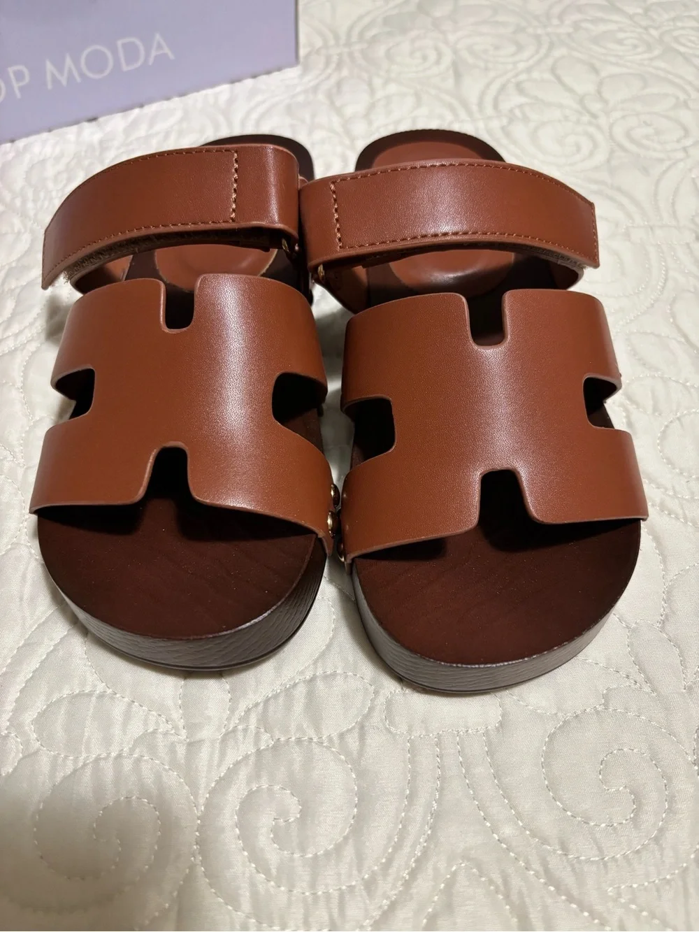 TOP Moda Brown Cutout Strap Slide Mules